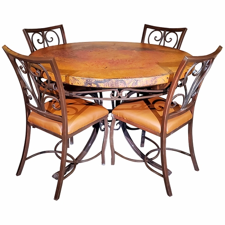 Copper Top and Iron Base Dining Table with 4 Padded Chairs