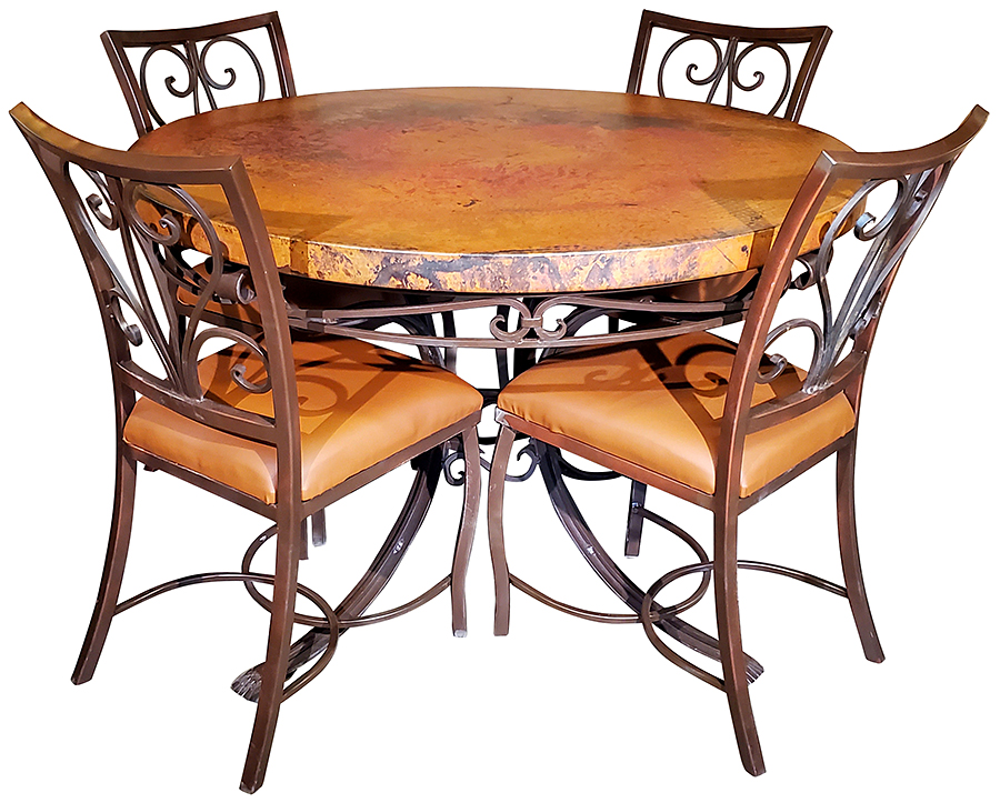 Copper Top and Iron Base Dining Table with 4 Padded Chairs