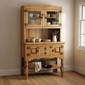 Country Rustic Pine Kitchen Hutch with Glass