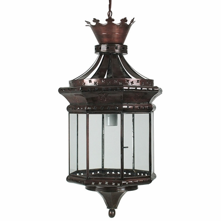 Crown 8 sided Tin and Glass Hanging Lantern