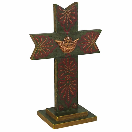 Crown Painted Wood Cross with Base