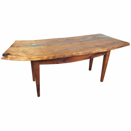Curved Mesquite Desk Table with Turquoise