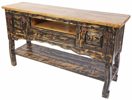 Dark Painted Wood Entertainment Console with 2 Doors, 1 Drawer and Shelf