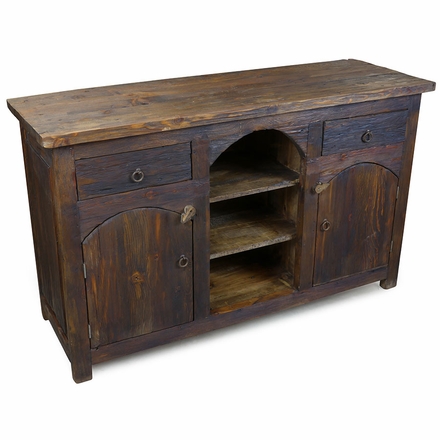 Dark Rustic Wood Console with 2 Doors and 2 Drawers
