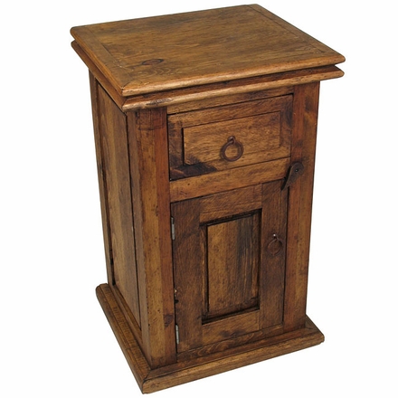 Dark Stained Rustic Pine Nightstand with 1 Drawer & 1 Door