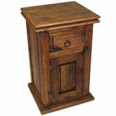 Dark Stained Rustic Pine Nightstand with 1 Drawer & 1 Door