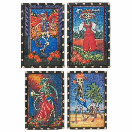 Day of the Dead Skelton Scene Refrigerator Magnets - Set of 4