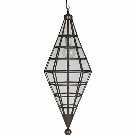 Decagon Aged Tin & Clear Glass Hanging Pendant Light Fixture