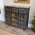 Distressed Black Painted Wood Buffet with Glass Panel Doors
