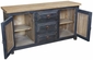 Distressed Black Painted Wood Hacienda Buffet - 2 Doors, 3 Drawers