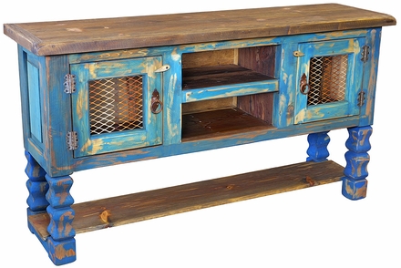Distressed Blue Painted Wood Entertainment Console - 60