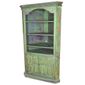 Distressed Green Painted Wood Corner Cabinet with Shelves