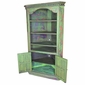 Distressed Green Painted Wood Corner Cabinet with Shelves