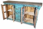 Distressed Turquoise Painted Wood Buffet - 2 Doors - 4 Drawers