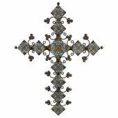 Elaborate Multi-Color Talavera Tile Iron Cross