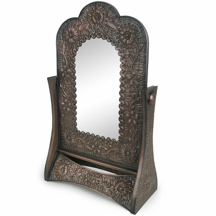 Embossed Aged Tin Swivel Vanity Mirror