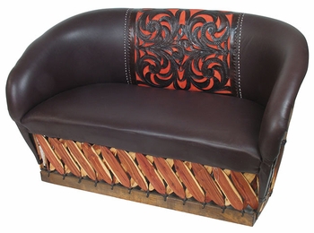 Equipale Faux Leather Loveseat with Hand-Tooled Design - 2 Sizes