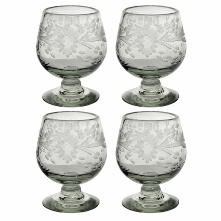 Etched Floral Brandy or Sherry Glass - Clear - Set of 4