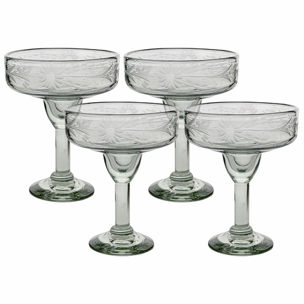 Etched Floral Margarita Glass - Clear - Set of 4