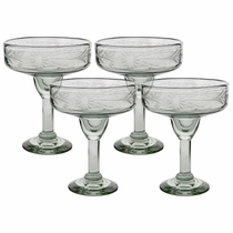 Etched Floral Margarita Glass - Clear - Set of 4