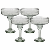 Etched Floral Margarita Glass - Clear - Set of 4