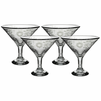 Etched Floral Martini Glass - Clear - Set of 4