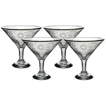 Etched Floral Martini Glass - Clear - Set of 4