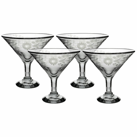 Etched Floral Martini Glass - Clear - Set of 4