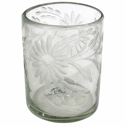 Etched Floral Mexican Rocks Glass - Clear - Set of 4
