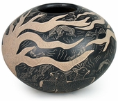 Etched Mata Ortiz Pot Tree and Wildlife