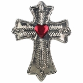 Etched Mexican Tin Cross with Heart
