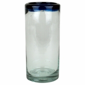 Large 24 oz. Blue Rimmed Mexican Drink Glasses - Set of 2