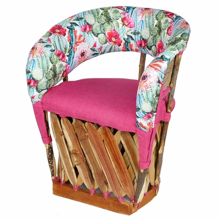 Floral Cactus and Pink Padded Equipale Chair