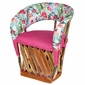 Floral Cactus and Pink Padded Equipale Chair