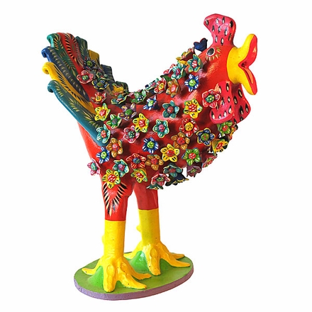 Floral Screaming Chicken - Clay Folk Art
