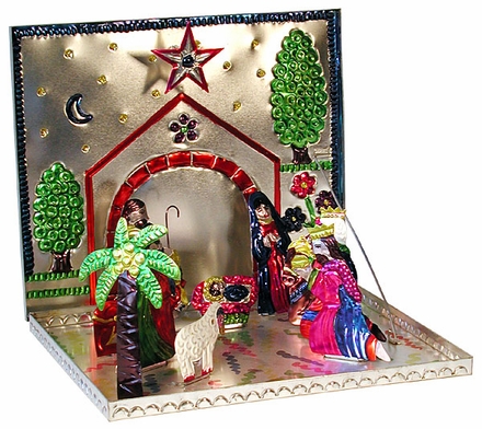 Folding Painted Tin Nativity