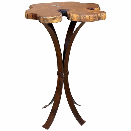 Free Form Mesquite Bar Table with Copper & Turquoise Inlay