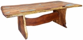 Free Form Mesquite Dining Table with Turquoise Inlay - 7 ft