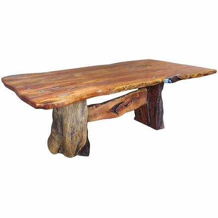 Free Form Mesquite Dining Table with Turquoise Inlay - 8 ft