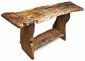 Free Form Slab Mesquite Sofa Table with Turquoise Inlay