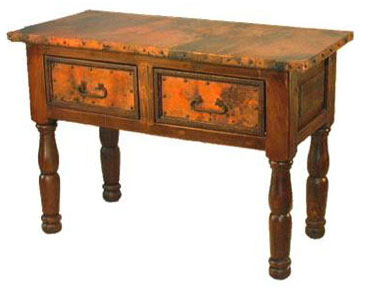 French 2-Drawer Wood Console with Copper