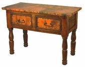 French 2-Drawer Wood Console with Copper