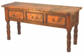 French 3-Drawer Wood Console with Copper