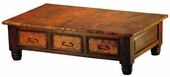 French 6-Drawer Wood Coffee Table with Copper