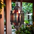 Gothic Column Hanging Light Fixture Tin and Colored Glass
