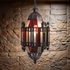 Gothic Column Hanging Light Fixture Tin and Colored Glass