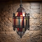 Gothic Column Hanging Light Fixture Tin and Colored Glass