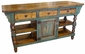 Green Accent Turned Leg Rustic Wood Kitchen Island