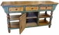 Green Accent Turned Leg Rustic Wood Kitchen Island
