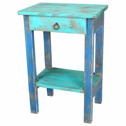 Green & Blue Painted Wood Side Table